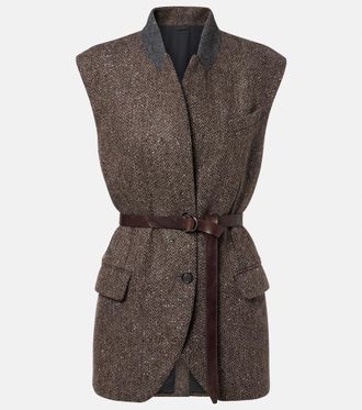 Brunello Cucinelli Monili herringbone sequined wool-blend vest