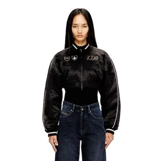 Diesel Cropped satin souvenir jacket - Jackets - Woman - Black