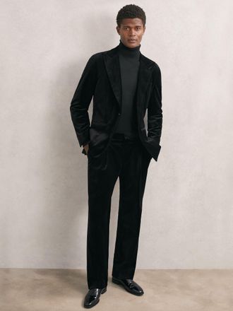 Reiss Black Wide-leg Velvet Trousers, 30