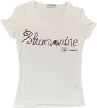 Blumarine White Logo Print Cotton Jersey T-Shirt Size XS