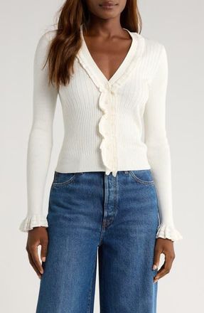 Paige Demetra Ruffle Rib Cardigan in Antique White at Nordstrom, Size Medium