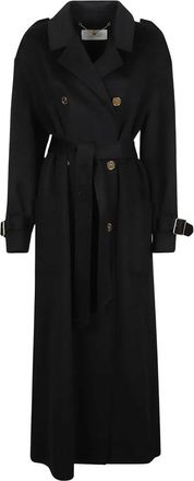 Elisabetta Franchi Abrigo Largo con Cintur&oacute;n - Coats - Mujer - Negro - S