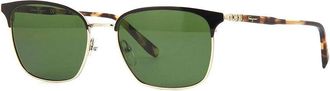 Ferragamo Sunglasses Rectangle Full Rim, Black Shiny Gold Frame And Green Lens Sf180S017
