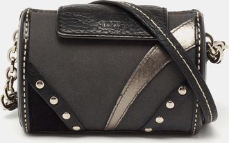 Tod's Tods Black Leather And Canvas Studded Flap Shoulder Bag