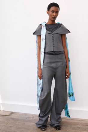 Ganni Mixed Trousers in Grey Wool Melange