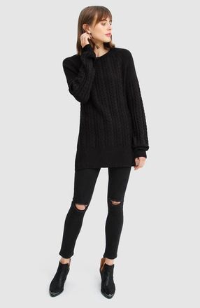 Belle & Bloom At Last Cable Knit Jumper with Slit in Black at Nordstrom, Size Large/x-Large