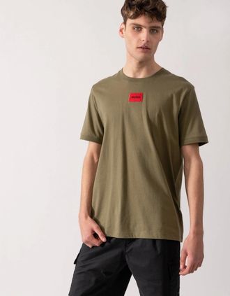 HUGO BOSS Mens HUGO Diragolino212 Label Logo Mens T-Shirt - Open Green 389 - Tan - Size: 42