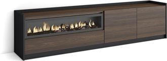 Skraut Home Skraut Home - Mueble Tv, Televisi&oacute;n, 207x37x50cm, Para Tv Hasta 80, Chimenea El&eacute;ctrica, Roble Oscuro Y Negro