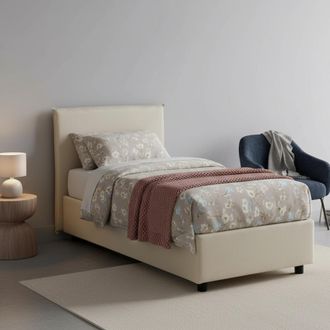Dmora Dmora - Cama Individual Daugell, Cama Contenedor Con Revestimiento De Tela, 100% Made In Italy, Apertura Lateral, Con Colch&oacute;n Cm 80x190 Incluido, Beig