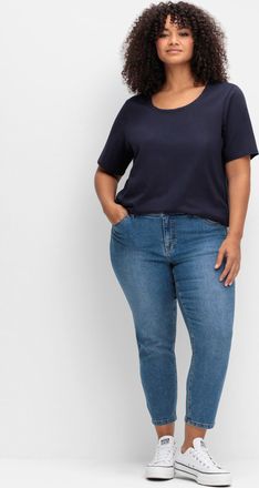 Sheego Kurzarmshirt SHEEGO T-Shirt, Damen, Gr. 40, blau (tiefblau), 50% Baumwolle, 50% Modal, unifarben, Rundhals, Shirts Kurzarmshirt