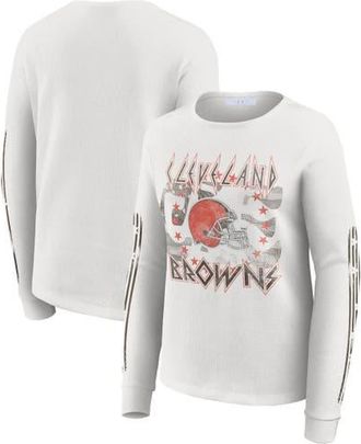 WEAR by Erin Andrews Womens WEAR by Erin Andrews White Cleveland Browns Graphic Waffle Long-Sleeve T-Shirt at Nordstrom, Size Xx-Large