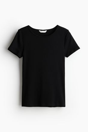 H&M Geripptes T-Shirt - Schwarz