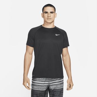 Nike Mens Swim Hydroguard Essential Dri-FIT UV Short Sleeve Top in Black | NESSA586-001