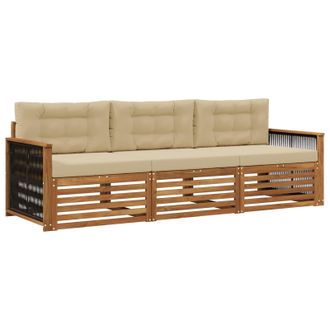 vidaXL Conjunto De Sof&aacute;s De Exterior Con Coj&iacute;n 3 Pcs Natural Y Beige Vidaxl