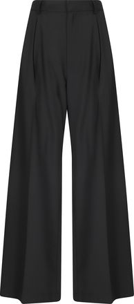 Tela Black Poly-Wool Pleated Straight-Leg Pants