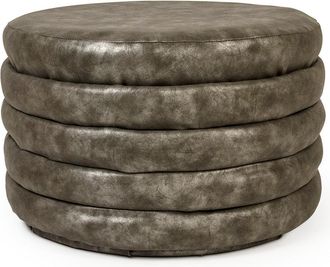 Zentique Distressed Grey Leather Ottoman
