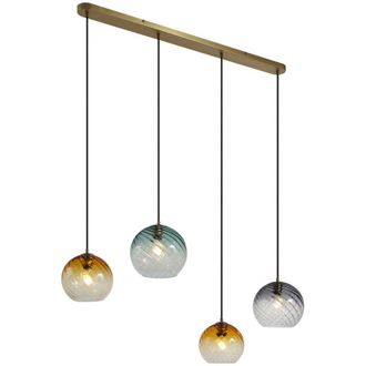 QAZQA Qazqa - Bronze Pendant Lamp with Smoke Amber and Green Glass Rectangular 4-Lights - Bao
