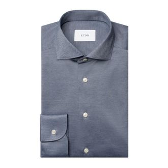 Eton Dark Blue Melange Knit Shirt Slim Fit - male - Eton - Casual Shirts - Blue - M - Shirts