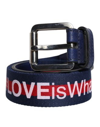 Dolce & Gabbana Blue Cotton Leather Printed Metal Buckle Mens Belt