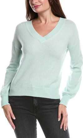 Forté Cashmere Gathered Sleeve V-Neck Cashmere Sweater