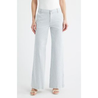 Kobi Halperin Keren High Waist Stripe Wide Leg Stretch Cotton Pants in Ivory Multi at Nordstrom, Size 14