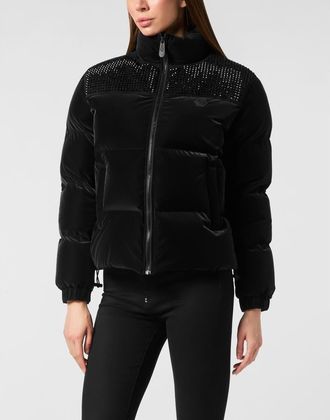 Philipp Plein Nylon And Suede Puffer Jacket Strass Women in Black at Nordstrom, Size X-Small