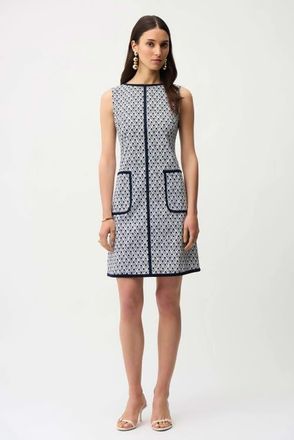 Joseph Ribkoff Millennium Geometric Print A-Line Dress With Contrast Trim in Vanilla/midnight Blue at Nordstrom, Size 10