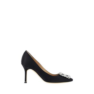 Manolo Blahnik Pumps, female, Black, 3 UK, Crystal Buckle Satin Pumps