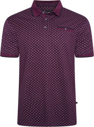 KAM Polo Shirt Geo Print Short Sleeve Cotton Top Mens Plus Size 2XL-8XL 5517 (UK, Alpha, 8XL, Plus, Regular, Plum)
