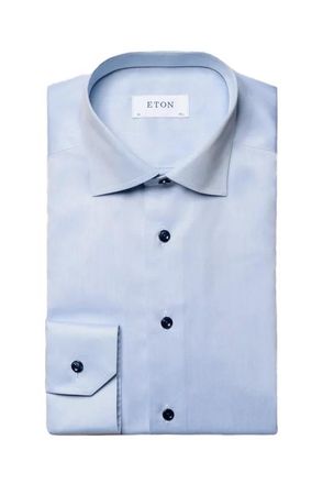 Eton Lichtblauw Eton overhemd signature twill katoen contemporary twill