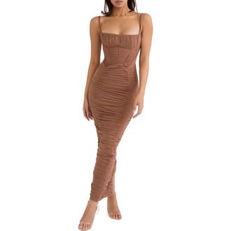 House of CB Lilian Sleeveless Corset Body-Con Dress in Mocha at Nordstrom, Size Small A