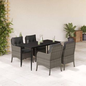 vidaXL Set Comedor De Jard&iacute;n 5 Piezas Con Cojines Rat&aacute;n Sint&eacute;tico Gris Vidaxl