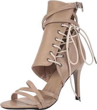 Generic Fashion Stiletto Sandals Ankle Strap Buckle Detail Open Toe Ankle Boots Elegant Heels Evening Party, khaki, 2/2.5 UK
