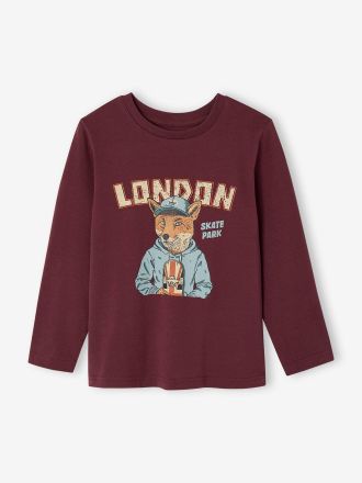 Vertbaudet Langarmshirt f&uuml;r Jungen mit Streetstyle-Print bordeaux