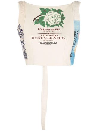 Marine Serre Regenerated Tote Bags bustier top - women - Cotton/Cotton - 34 - Neutrals