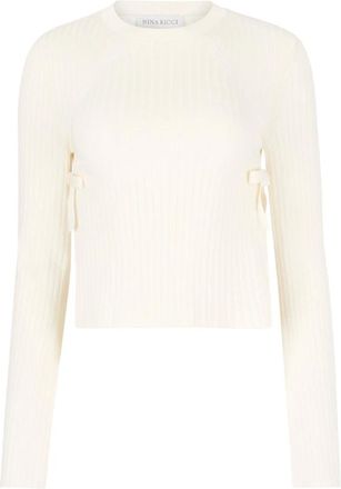 Nina Ricci Truien & Vesten, Dames, Beige, L, Geribbelde Trui Met Strikken