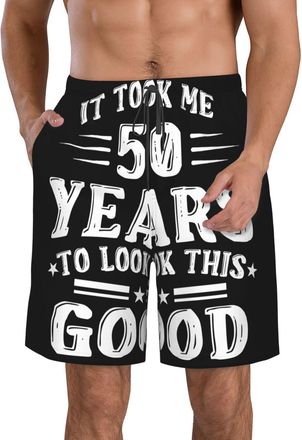 AOOEDM Happy 50th Birthday Mens Swim Trunks Quick Dry with Mesh Lining Beach Shorts Bathing Suit Swimwear