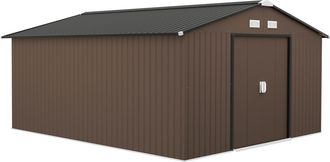 OEM Cobertizo De Jard&iacute;n Exterior 12,4 M&sup2; 340x386x200 Cm Con Puerta Corredera Techo Inclinado Y 4 Ventanas Marr&oacute;n