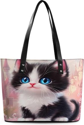 Generic Black And White Cat Tote Bags for Women Cute Shoulder Purses Handbags