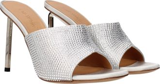 Off-white Womens Rhinestone-Embellished Satin Mule Silver Heels