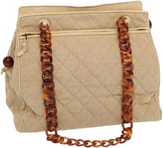 Chanel Pre-owned Shoulder Bags, female, Beige, Size: ONE SIZE Pre-owned Canvas Shoulder Bag