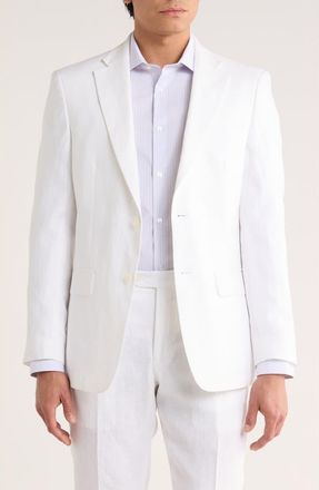 Tommy Hilfiger Two Button Notch Lapel Woven Linen Sport Coat in White Solid at Nordstrom Rack, Size 36 Regular