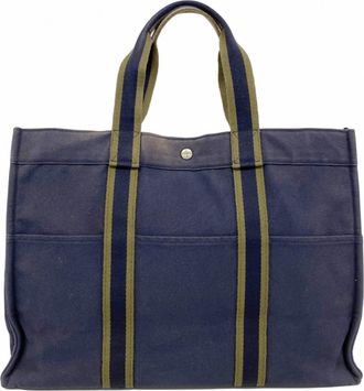 Hermès Green Navy Canvas Tote Bag (Pre-Owned)
