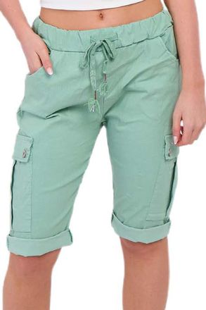 Generic AFR Womens Italian Magic Cargo Shorts, Ladies Summer Casual Stretch Fit Drawstring Waist Combat Shorts Roll-Up Knee Length Utility Pants (Aqua, 16-22)