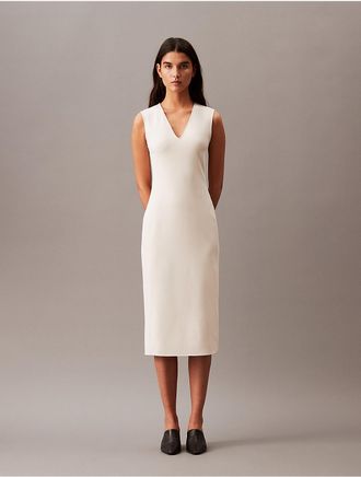 Calvin Klein Womens Stretch Crepe Sleeveless Midi Dress - White - XS