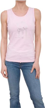 Fracomina Tanktop met strass logo - Dames - Tops zonder mouwen - Roze - M - Tops