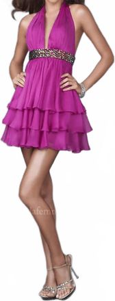 La Femme Halter Neck Short Dress In Magenta