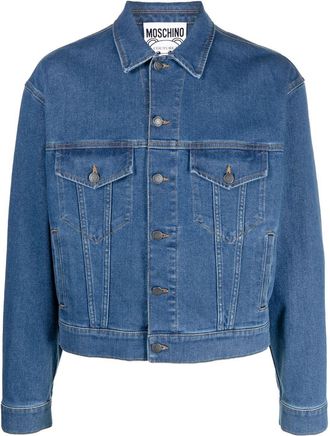 Moschino logo-embroidered denim jacket - men - Cotton/Cotton/Elastane/Polyester - 50 - Blue