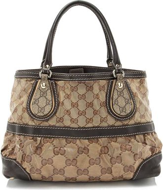 Gucci Brown Leather Gg Crystal Supreme Mix Satchel (Authentic Pre-Loved)