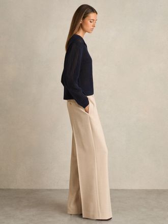 Reiss Neutral Petite Wide-leg Elasticated-waist Trousers, 10